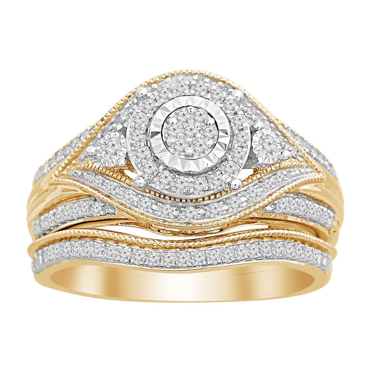 LADIES BRIDAL RING SET 1/3 CT ROUND DIAMOND 10K YELLOW GOLD