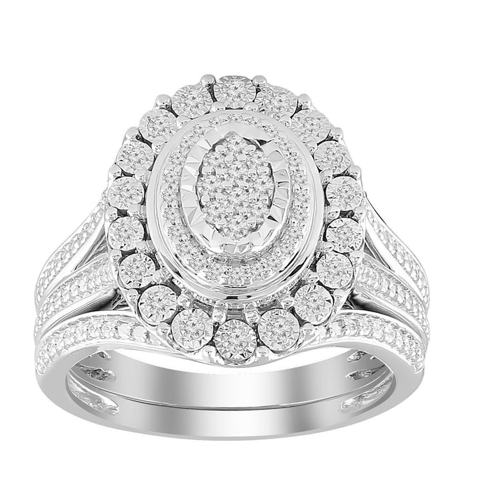 LADIES BRIDAL RING SET 1/3 CT ROUND DIAMOND 10KT WHITE GOLD