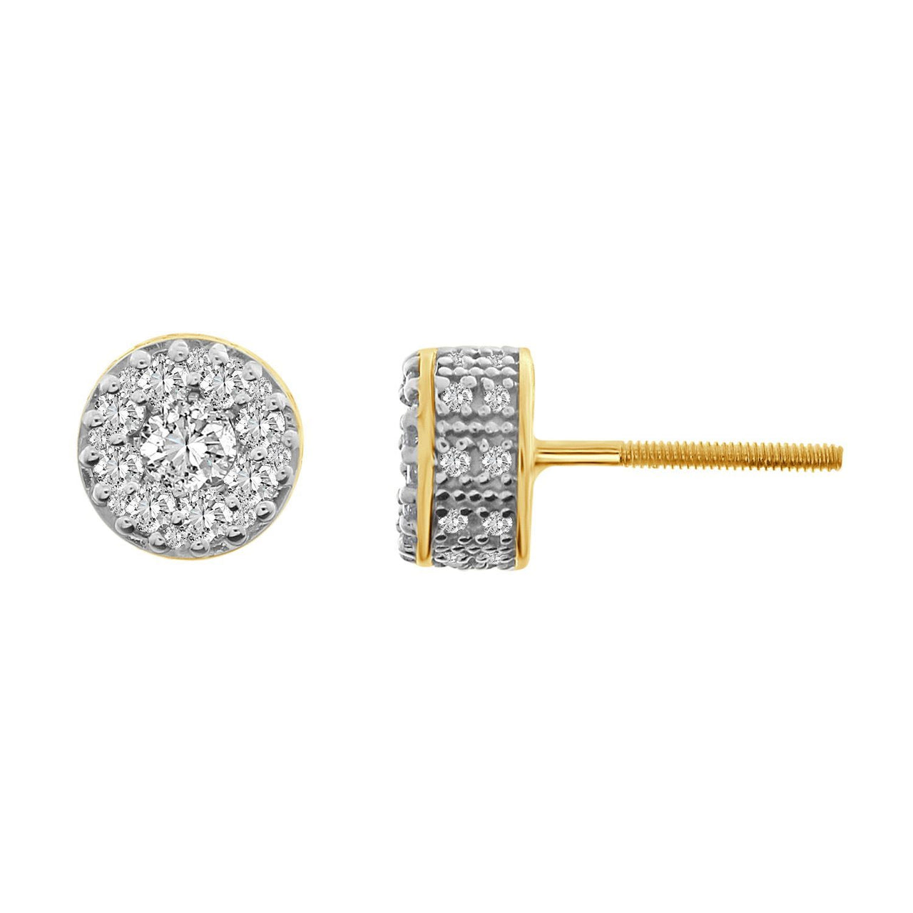 MEN'S EARRINGS 3/4 CT ROUND DIAMOND 10KT YELLOW GOLD