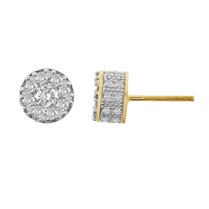 MEN'S EARRINGS 1 CT ROUND DIAMOND 10KT YELLOW GOLD