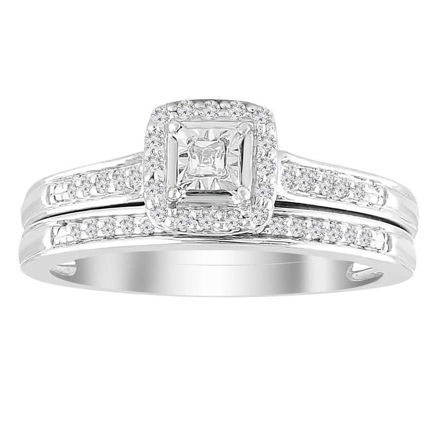 LADIES BRIDAL RING SET 1/6 CT ROUND DIAMOND 10K WHITE GOLD