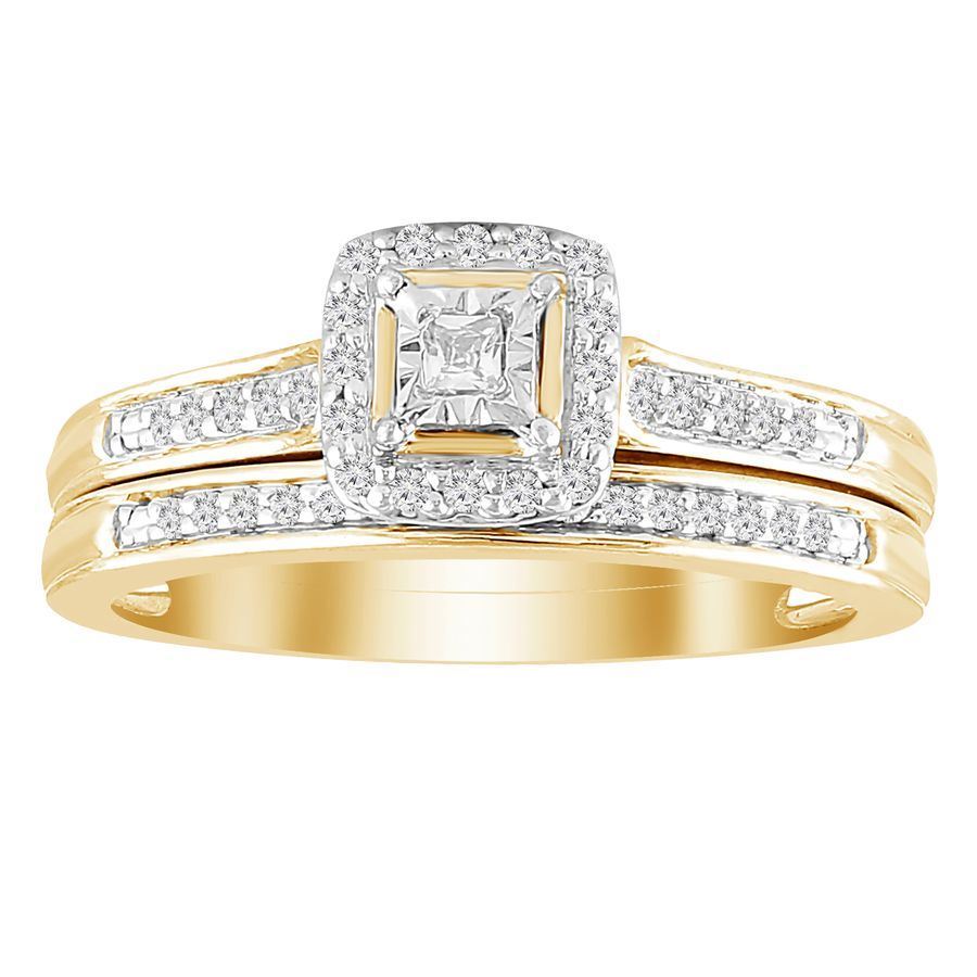 LADIES BRIDAL RING SET 1/6 CT ROUND DIAMOND 10K YELLOW GOLD