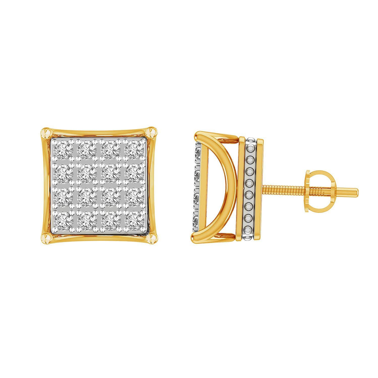MEN'S EARRINGS 1 CT ROUND DIAMOND 10KT YELLOW GOLD