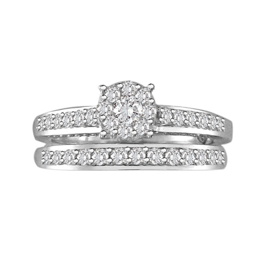 LADIES BRIDAL RING SET 3/4 CT ROUND DIAMOND 14K WHITE GOLD