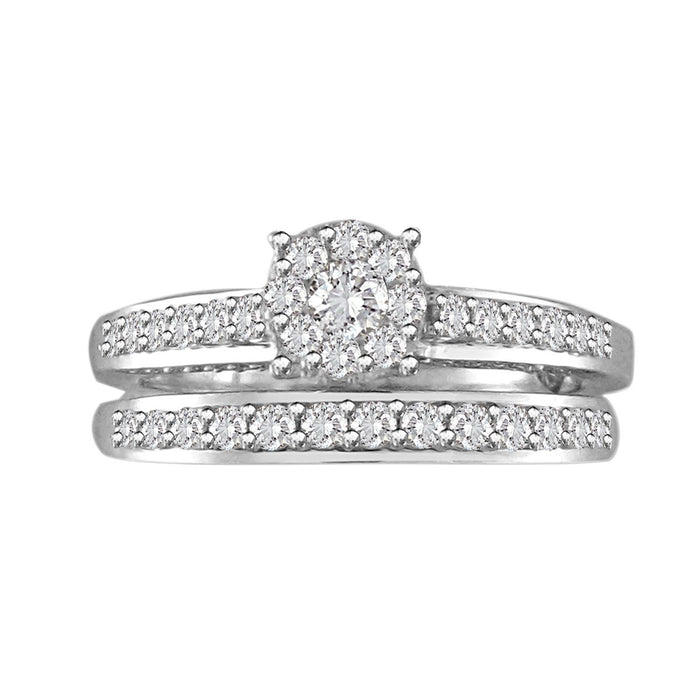 LADIES BRIDAL RING SET 3/4 CT ROUND DIAMOND 14K WHITE GOLD