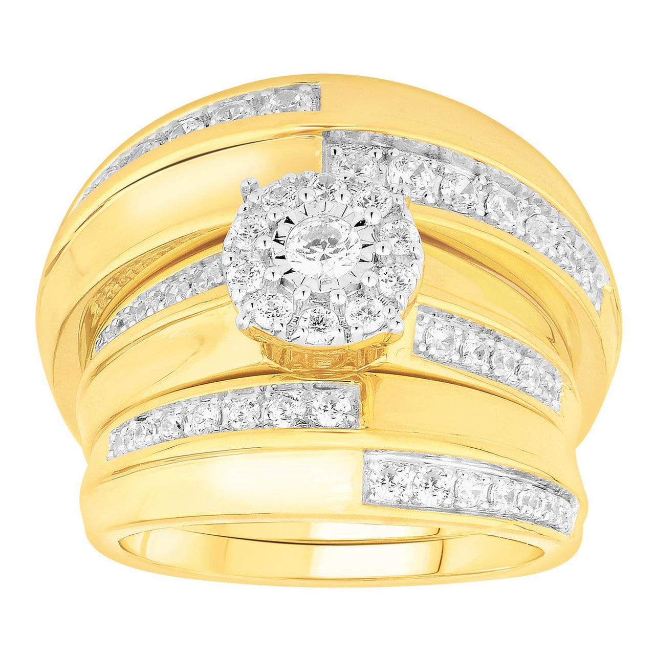 LADIES TRIO SET 1  CT ROUND DIAMOND 10K YELLOW GOLD