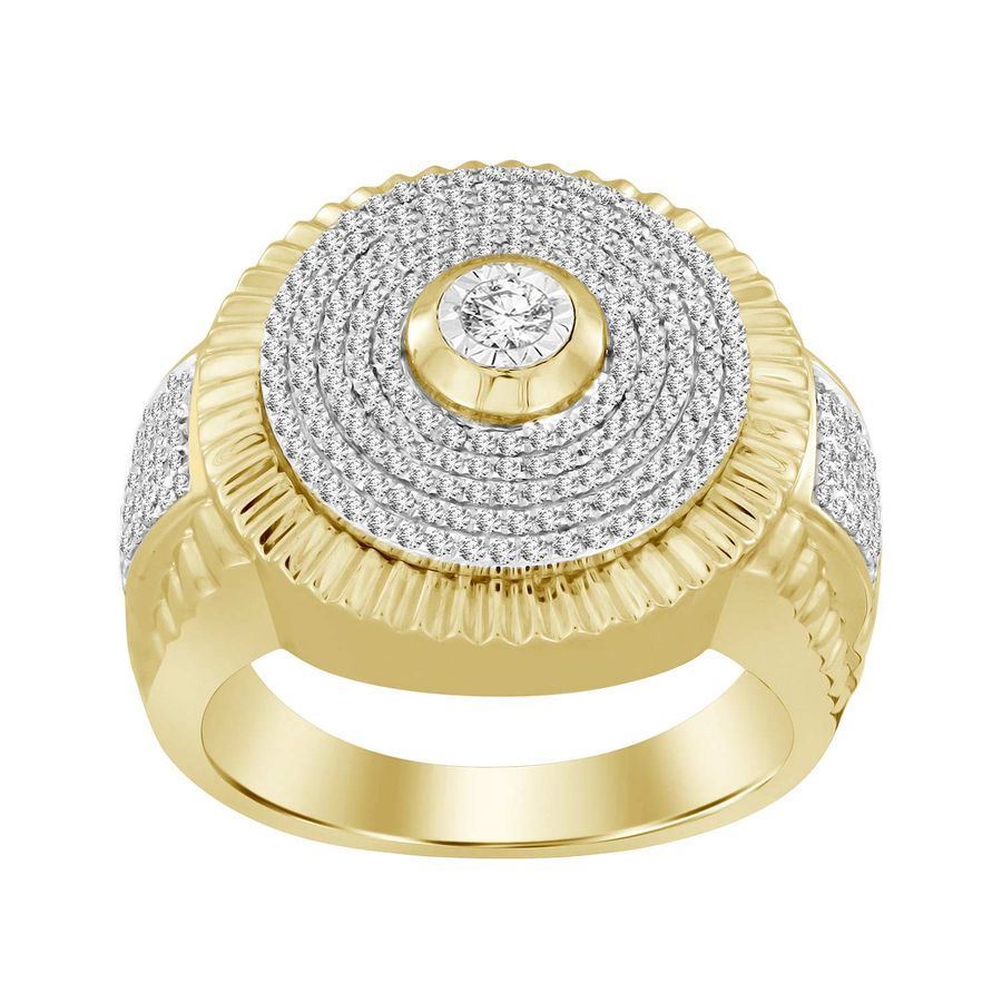 MEN'S RING 3/4 CT ROUND DIAMOND 10K YELLOW GOLD