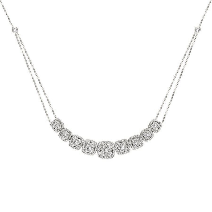LADIES NECKLACE 2 CT ROUND DIAMOND 14K WHITE GOLD