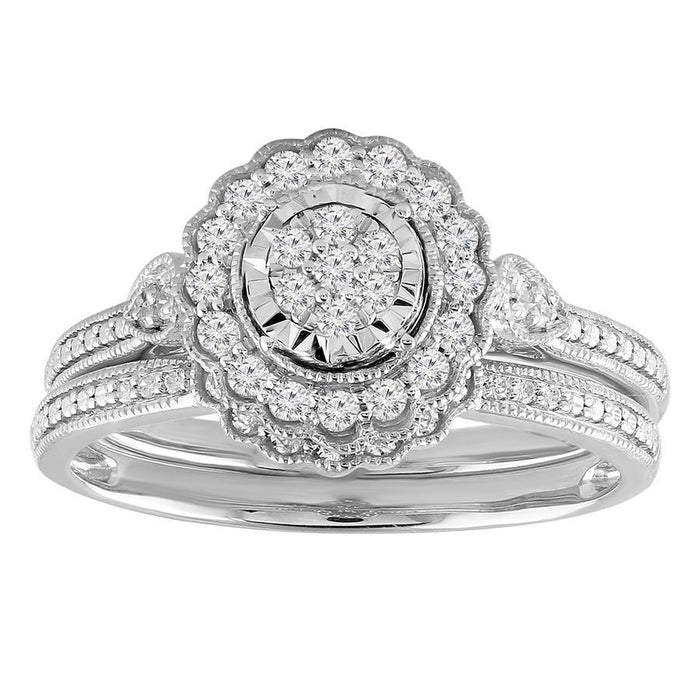 LADIES BRIDAL RING SET 1/3 CT ROUND DIAMOND 10K WHITE GOLD