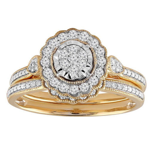 LADIES BRIDAL RING SET 1/3 CT ROUND DIAMOND 10K YELLOW GOLD