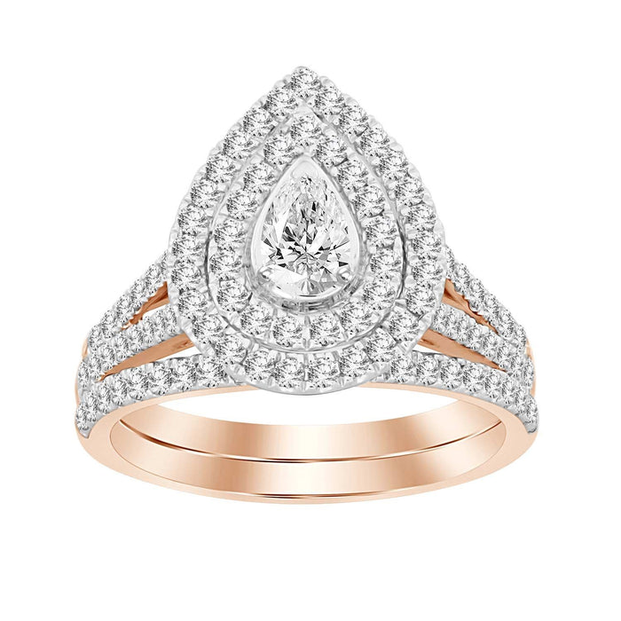 LADIES BRIDAL RING SET 1 CT ROUND DIAMOND 14K ROSE GOLD