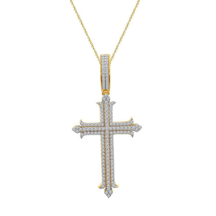 MEN'S CROSS 1 CT ROUND DIAMOND 10K YELLOW GOLD