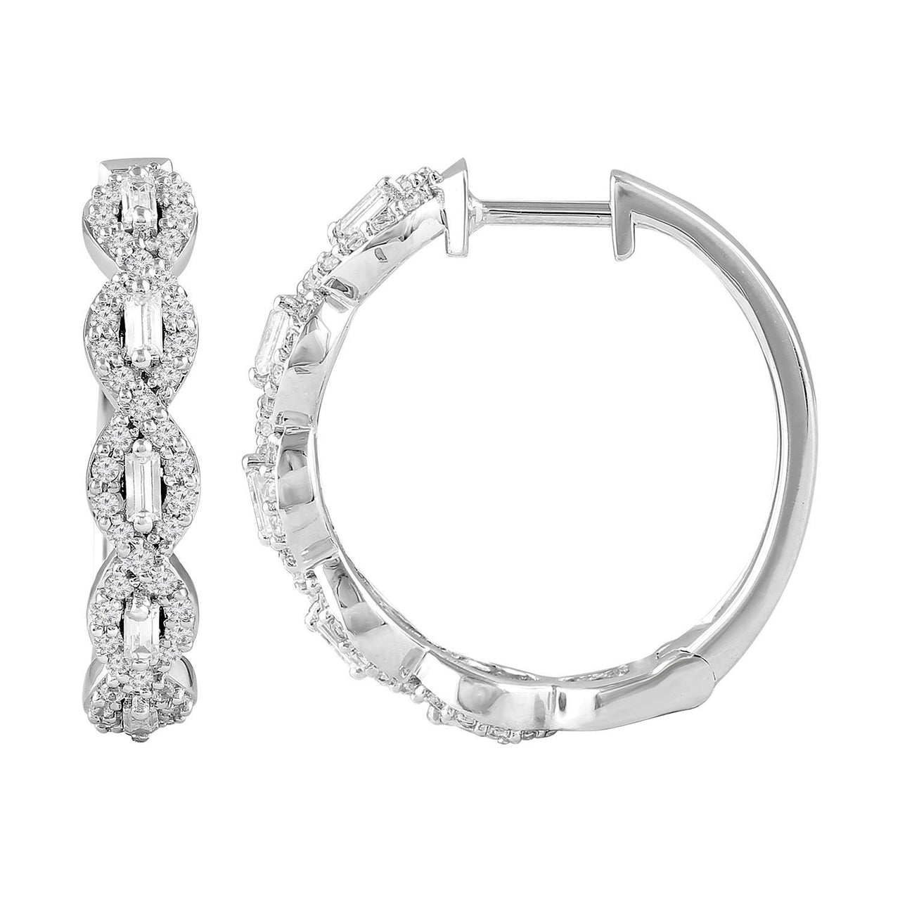 LADIES HOOPS 1/2 CT ROUND DIAMOND 10K WHITE GOLD