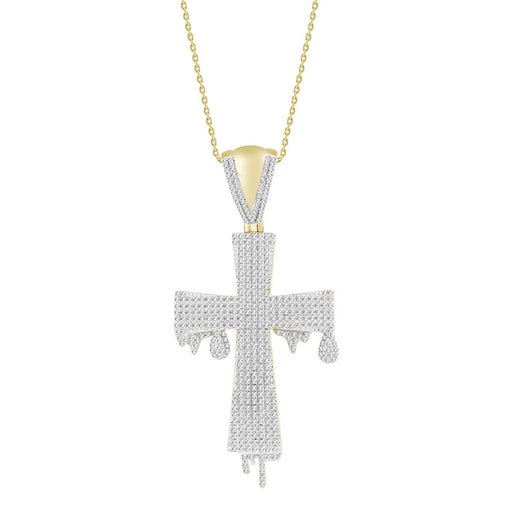 MEN'S CROSS 1 CT ROUND DIAMOND 10K YELLOW GOLD