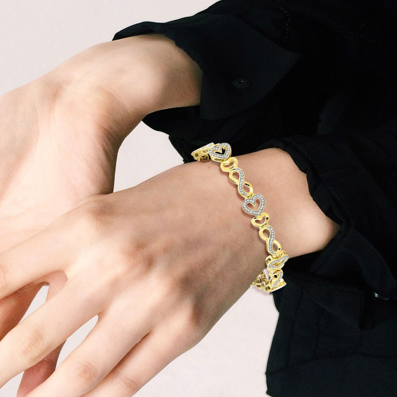 LADIES BRACELET 1/5 CT ROUND DIAMOND SILVER YELLOW PLATED