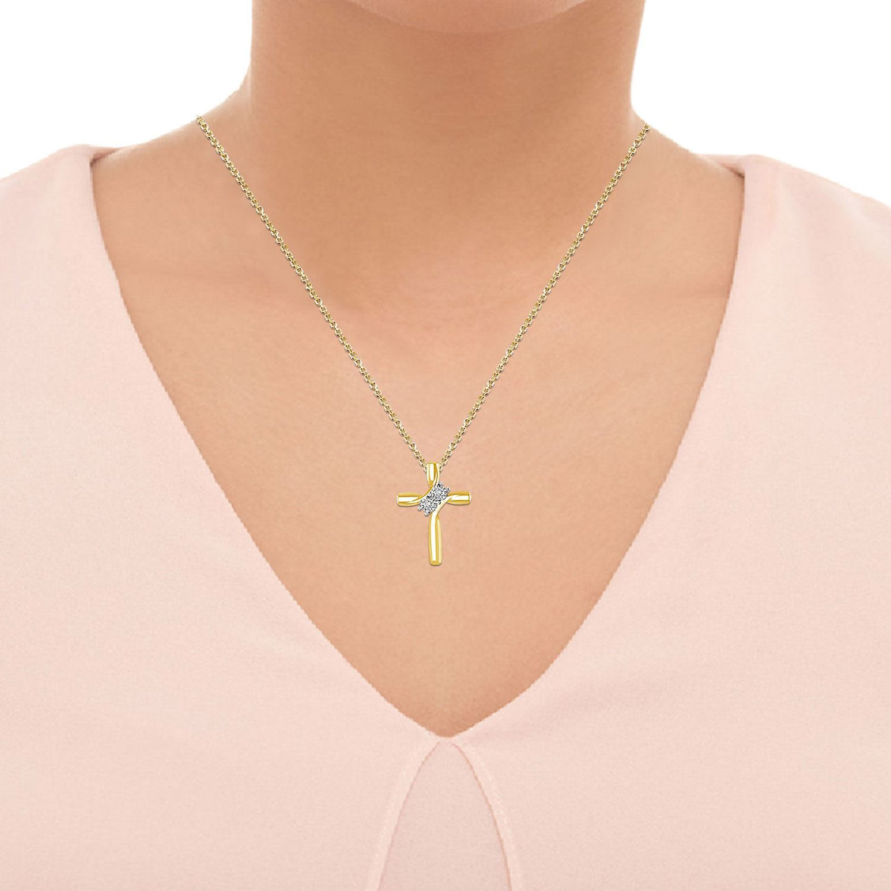 LADIES PENDANT 1/10 CT ROUND DIAMOND 10K YELLOW GOLD