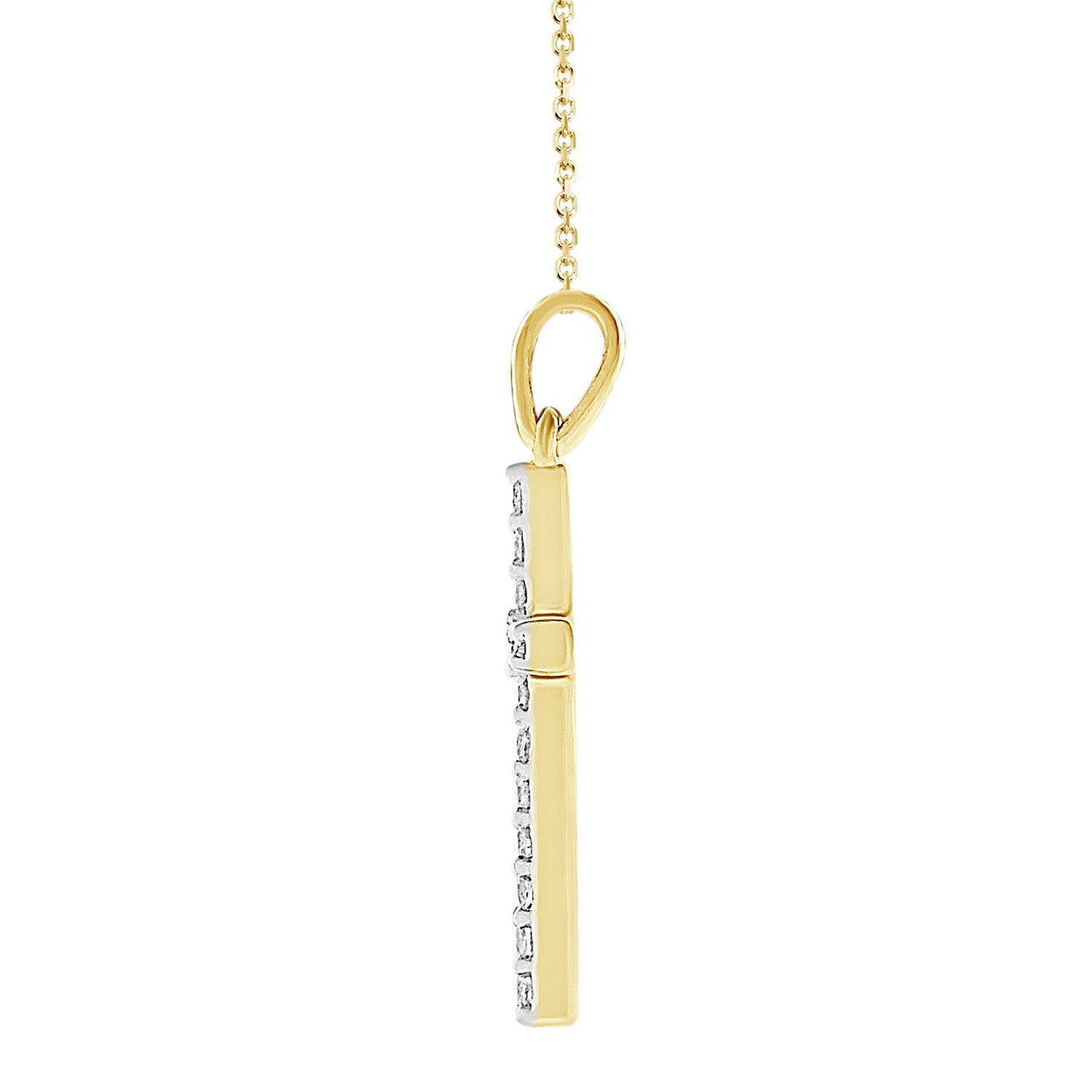 LADIES CROSS PENDANT 1/4 CT ROUND DIAMOND 10K YELLOW GOLD
