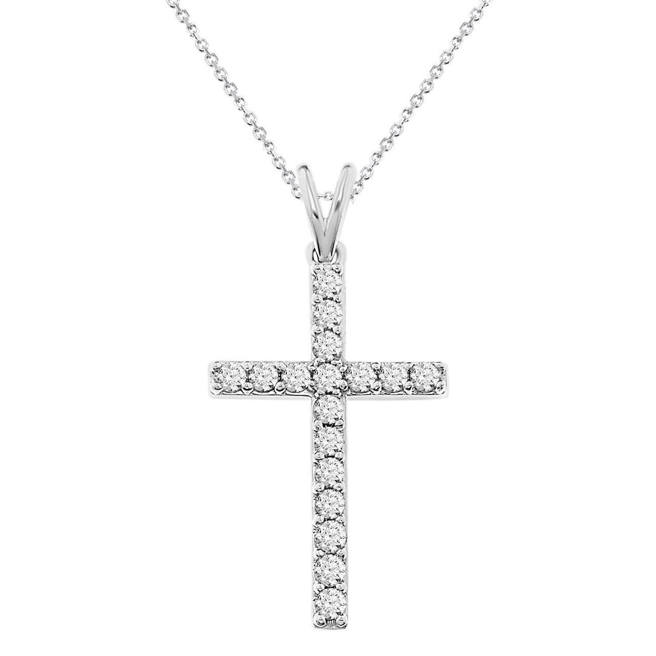 LADIES CROSS PENDANT 1/2 CT ROUND DIAMOND 10K WHITE GOLD