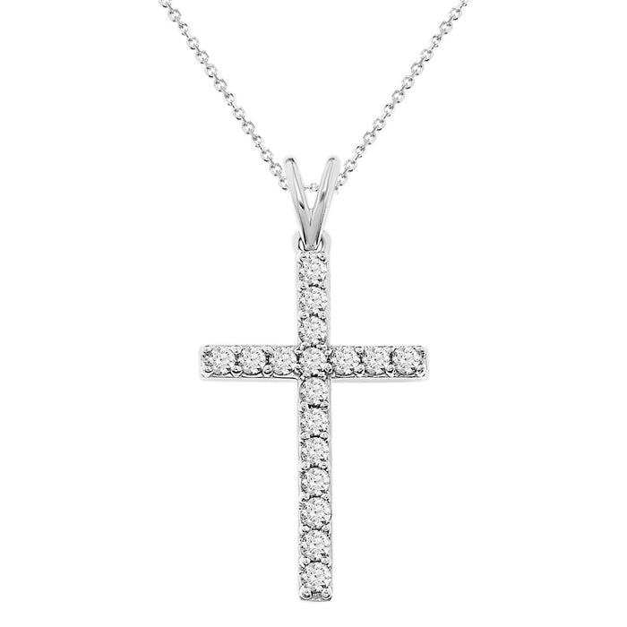 LADIES CROSS PENDANT 1/2 CT ROUND DIAMOND 10K WHITE GOLD