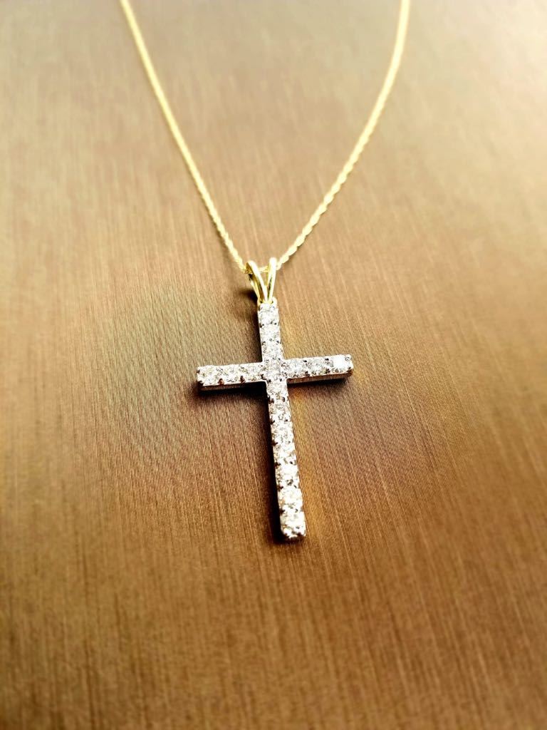 LADIES CROSS PENDANT 1/2 CT ROUND DIAMOND 10K YELLOW GOLD