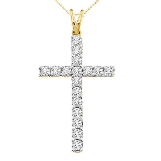 LADIES CROSS PENDANT 1 CT ROUND DIAMOND 10K YELLOW GOLD