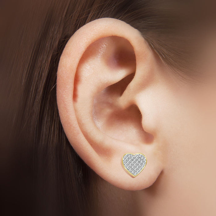 MEN'S EARRINGS 1/4 CT ROUND DIAMOND HEART SHAPE 10K YELLOW GOLD