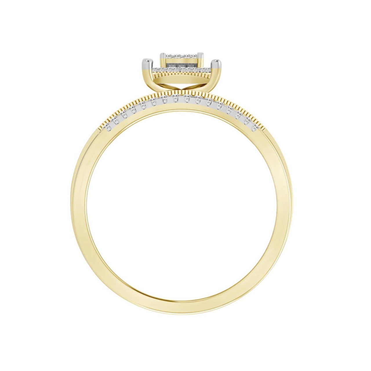 LADIES BRIDAL RING SET 1/5 CTS ROUND/PC DIAMOND 10KT YELLOW GOLD