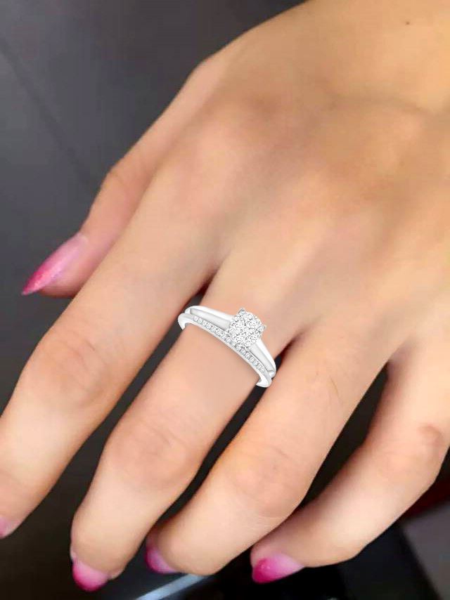 LADIES BRIDAL RING SET 1/3 CT ROUND DIAMOND 10K WHITE GOLD