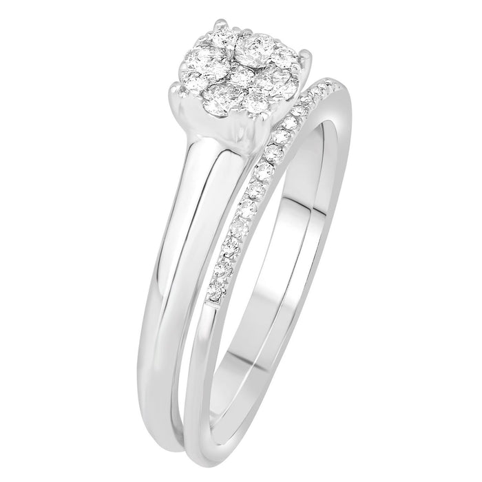 LADIES BRIDAL RING SET 1/3 CT ROUND DIAMOND 10K WHITE GOLD