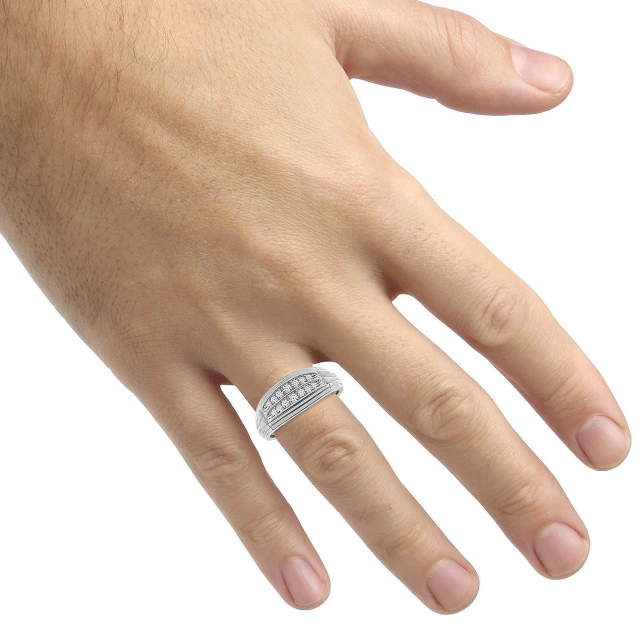 MEN'S RING 1/4 CT ROUND DIAMOND 10K WHITE GOLD