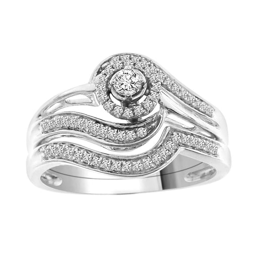 LADIES BRIDAL RING SET 1/4 CT ROUND DIAMOND 10K WHITE GOLD