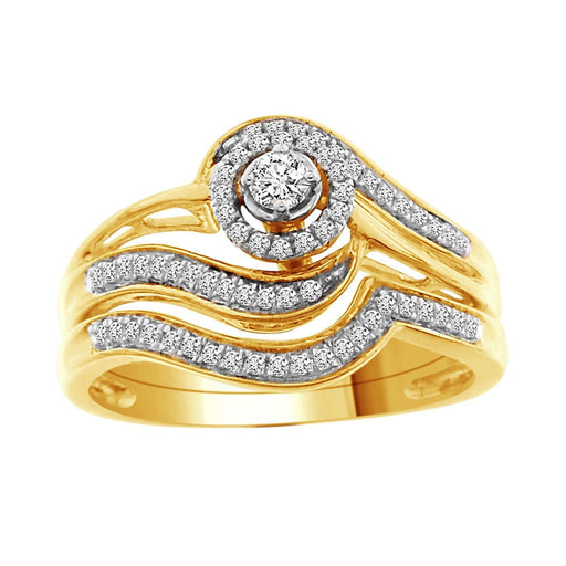 LADIES BRIDAL RING SET 1/4 CT ROUND DIAMOND 10K YELLOW GOLD