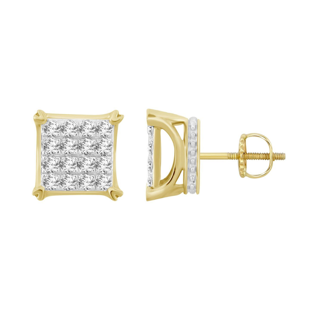 MEN'S EARRING 3/4 CT ROUND DIAMOND 10K YELLOW GOLD