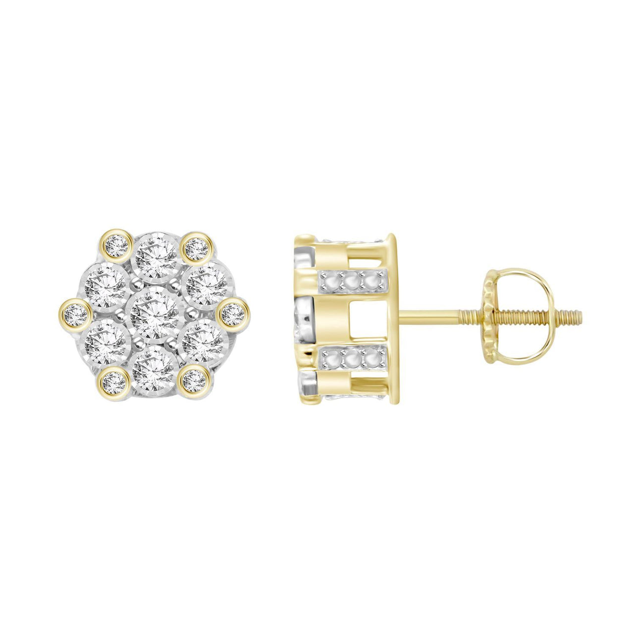 MEN'S EARRING 1/6 CT ROUND DIAMOND 10K YELLOW GOLD