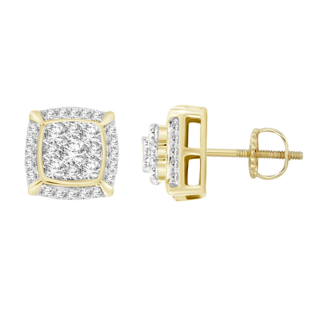 MEN'S EARRING 1 CT ROUND DIAMOND 10K YELLOW GOLD