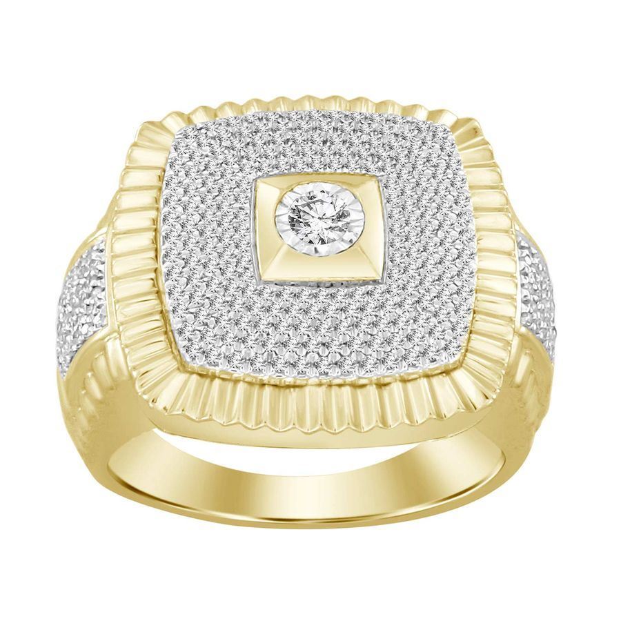 MEN'S RING 3/4 CT ROUND DIAMOND 10K YELLOW GOLD