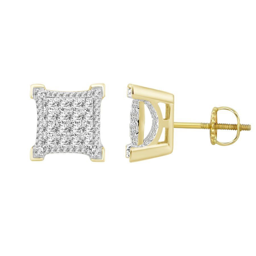 MEN'S EARRING 3/4 CT ROUND DIAMOND 10K YELLOW GOLD