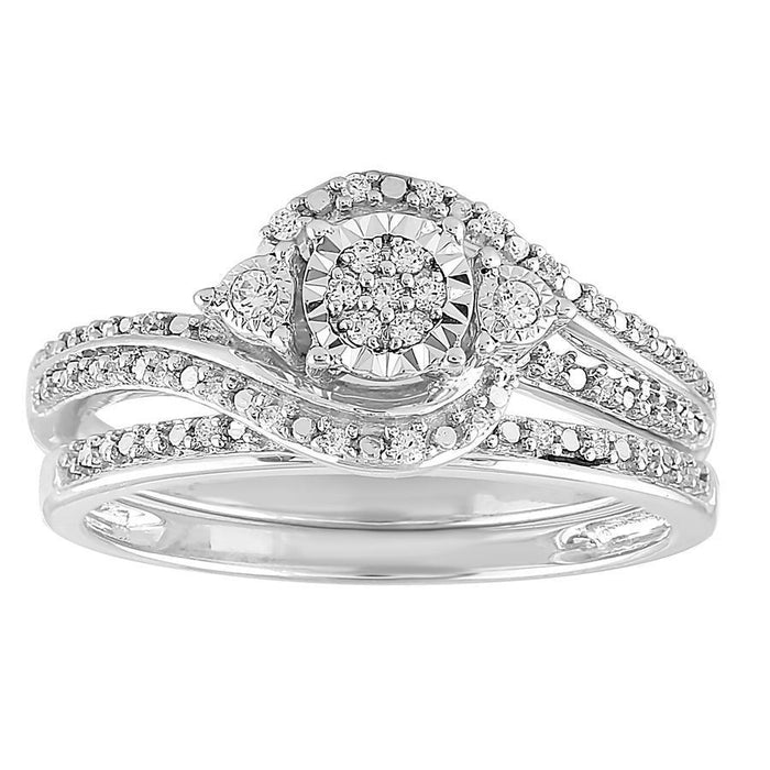 LADIES BRIDAL RING SET 1/6 CT ROUND DIAMOND 10K WHITE GOLD