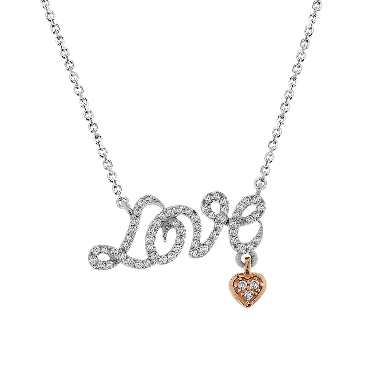 LADIES NECKLACE 1/5 CT ROUND DIAMOND 10K WHITE GOLD