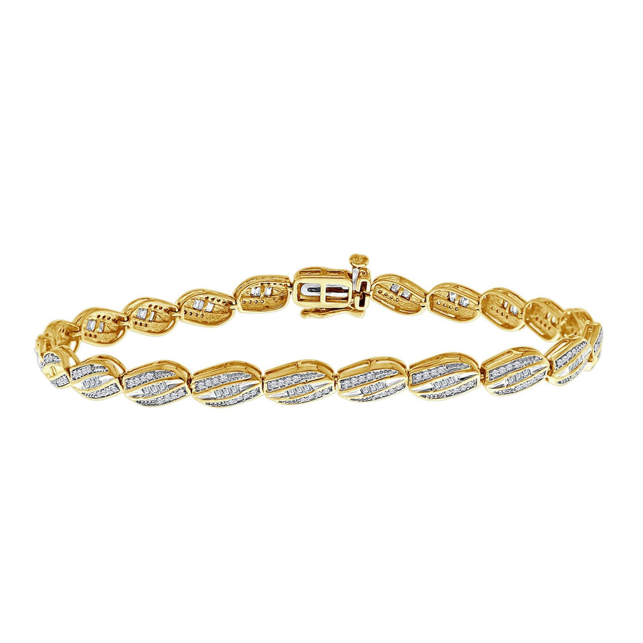 LADIES BRACELET 1 CT ROUND/BAGUETTE DIAMOND 10K YELLOW GOLD