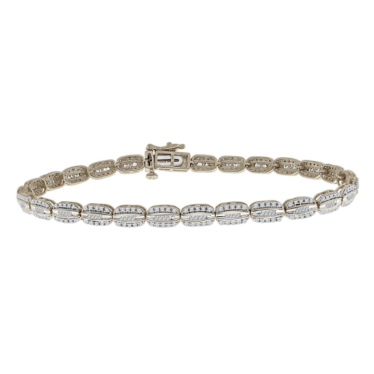LADIES BRACELET 1 CT ROUND/BAGUETTE DIAMOND 10K WHITE GOLD