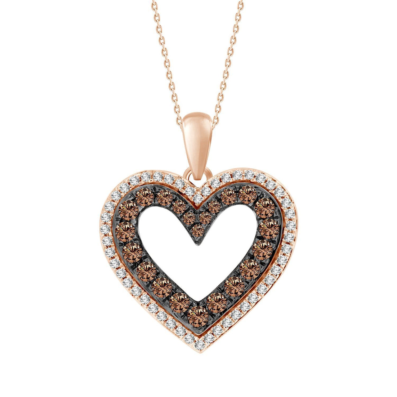 LADIES PENDANT 1/4 CT WHITE/CHOCOLATE ROUND 10K ROSE GOLD