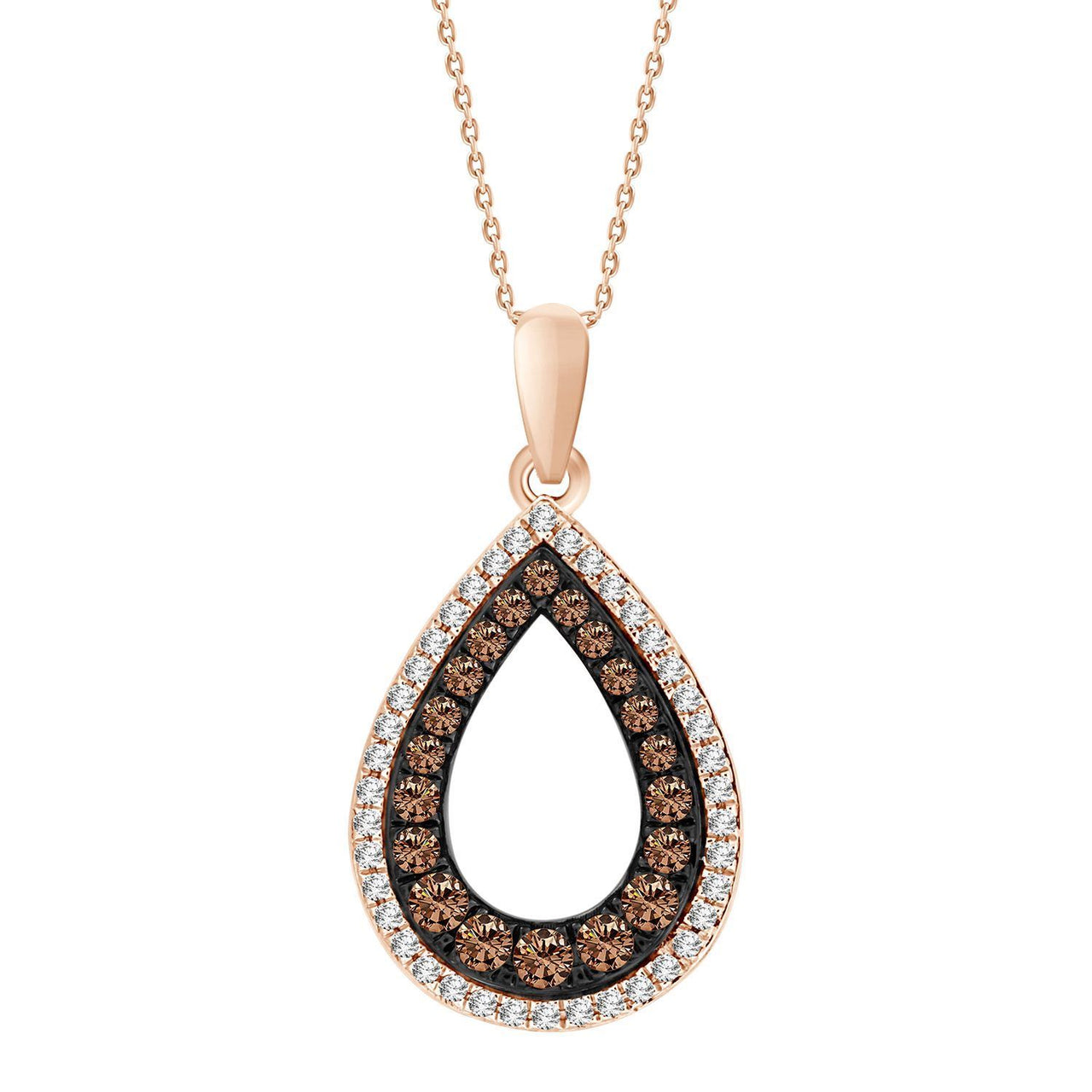 LADIES PENDANT 1/4 CT WHITE/CHOCOLATE ROUND 10K ROSE GOLD