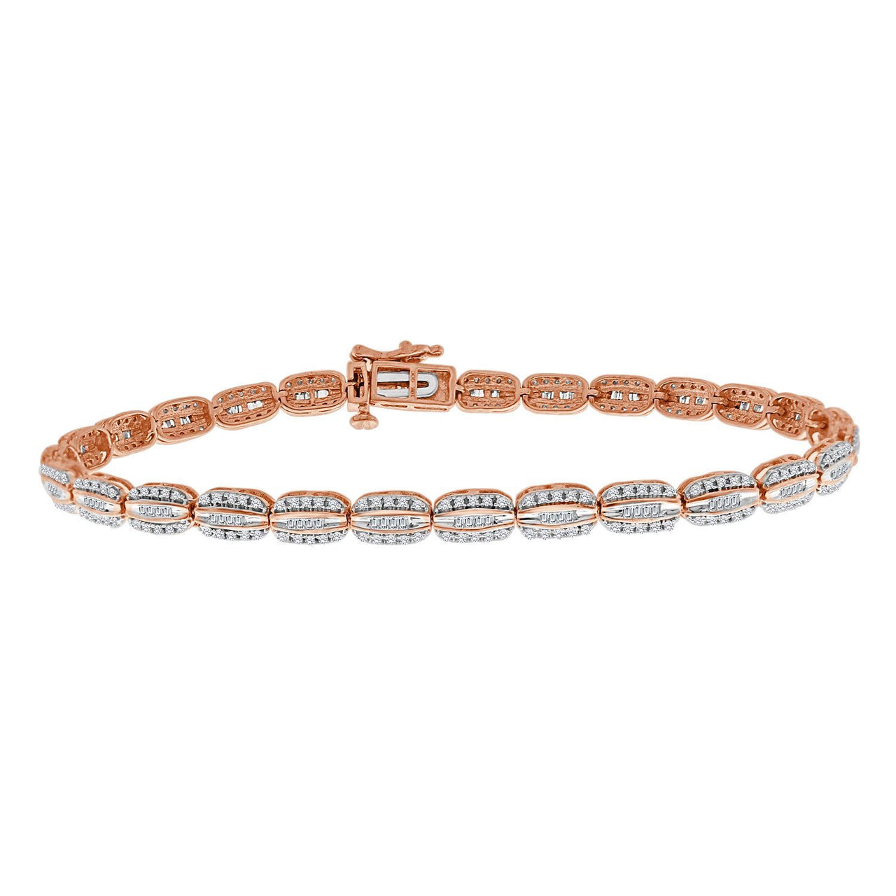 LADIES BRACELET 1 CT ROUND/BAGUETTE DIAMOND 10K ROSE GOLD