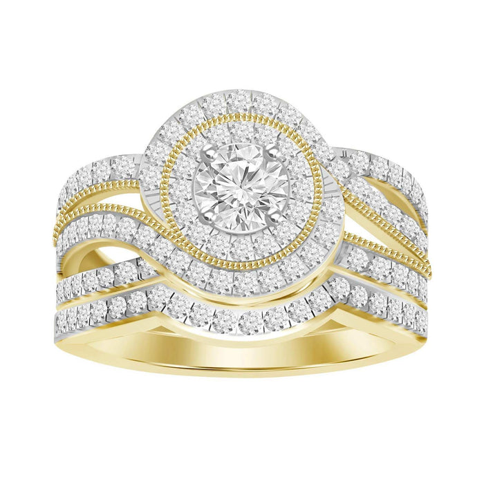 LADIES BRIDAL RING SET 1 CT ROUND DIAMOND 14K YELLOW GOLD