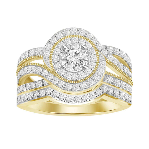 LADIES BRIDAL RING SET 1 CT ROUND DIAMOND 14K YELLOW GOLD