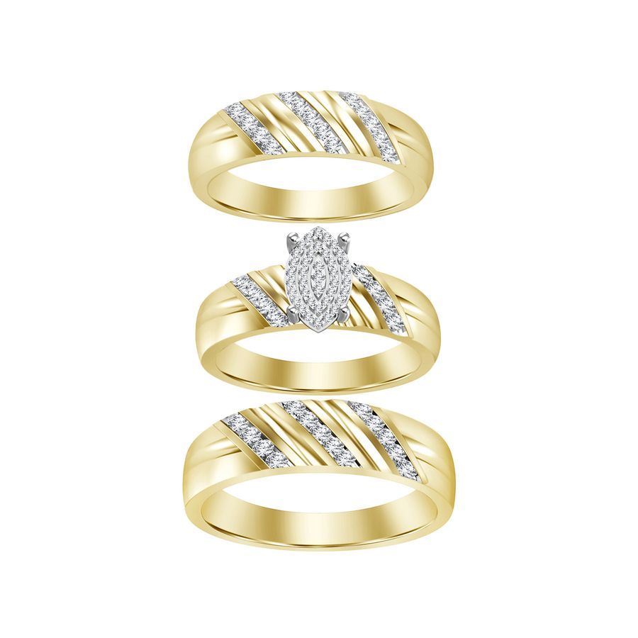 LADIES TRIO SET 1/6 CT ROUND DIAMOND 10K YELLOW GOLD
