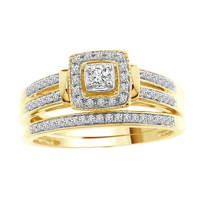 LADIES BRIDAL RING SET 1/4 CT ROUND DIAMOND 10K YELLOW GOLD