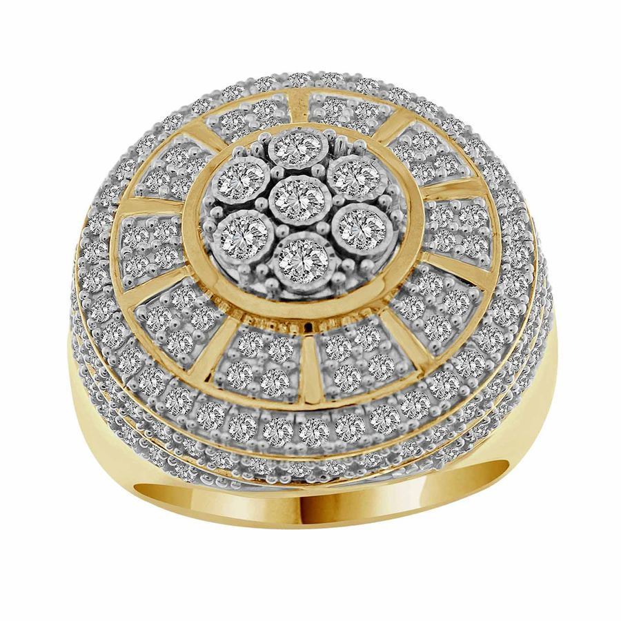 MEN'S RING 2 CT ROUND DIAMOND 10K YELLOW GOLD