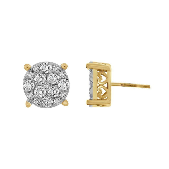 LADIES EARRING 7/8 CT ROUND DIAMOND 10K YELLOW GOLD